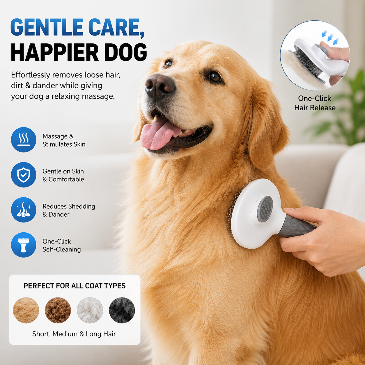 Pet Crest™ Self-Cleaning Slicker Brush – One-Click Deshedding & Grooming Tool for Dogs & Cats